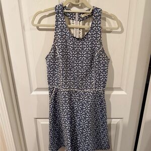 Under Skies Navy and White Printed Sleeveless Fit & Flare Dress